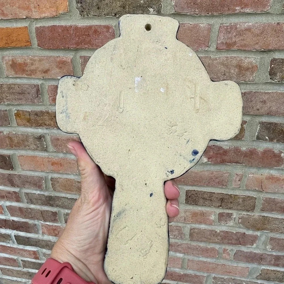 Cross Ceramic Cross Hand Painted Wall Hanging Celtic Cobalt Blue - Picture 3 of 3